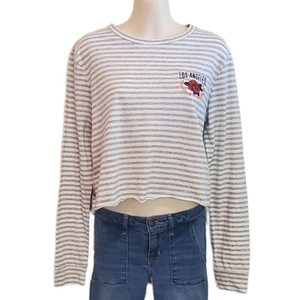Kendall and Kylie Buckle Striped Crop Top Sz Sm Long‎ Sleeved Los Angeles Shirt
